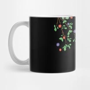 Delicate Minimalistic Branches with Leaves and Flowers | White BackgroundDelicate Minimalistic Branches with Leaves and Flowers | Black Background Mug